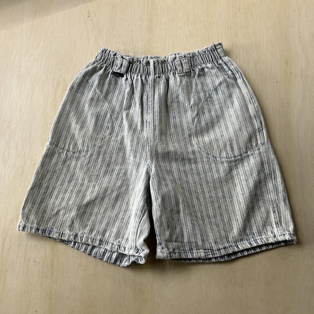 Vintage Gitano Shorts Kids 11/12 Blue Striped Denim Bermuda Elastic Waist Summer